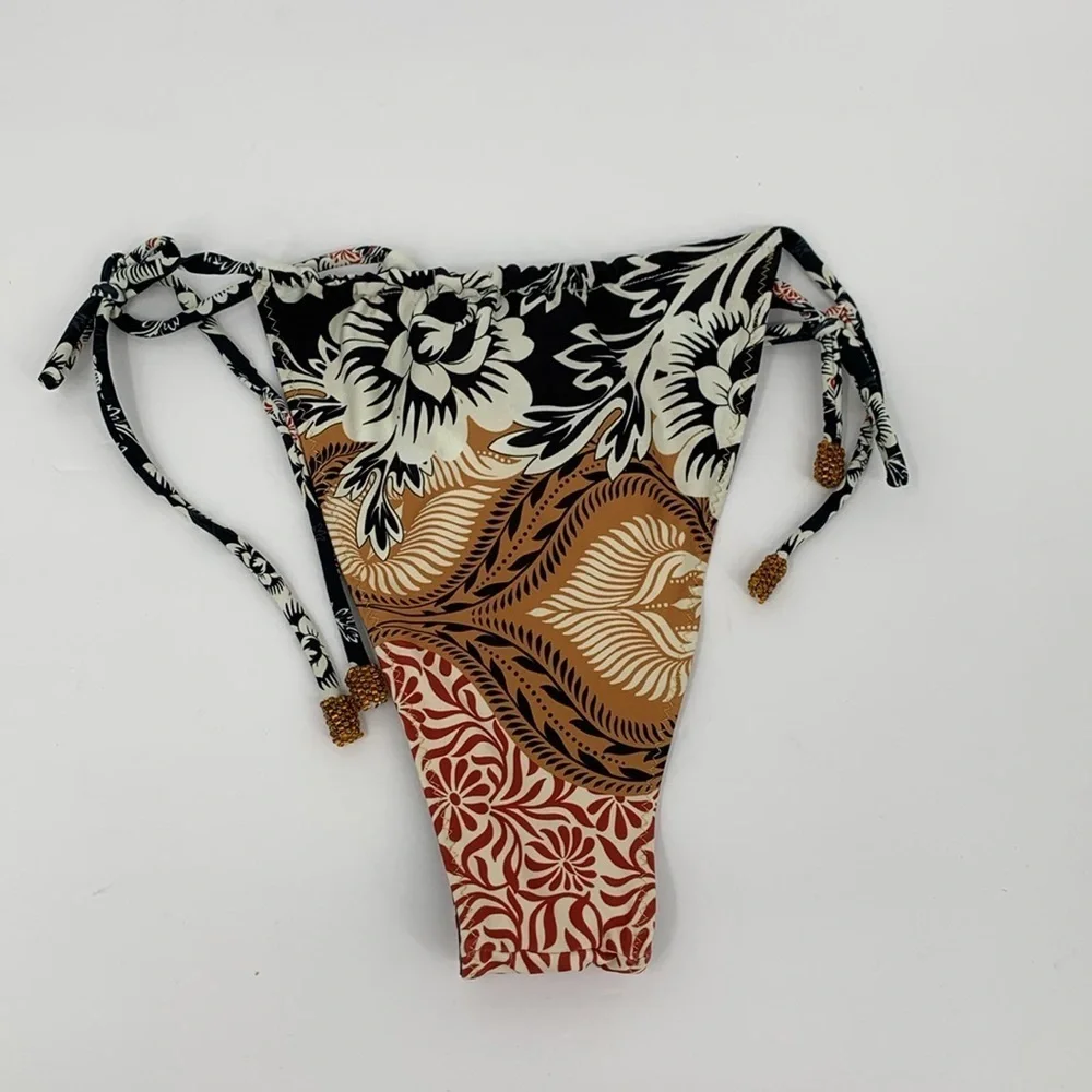 Agua Bendita Alexi Fera reversible string bikini swim bottom beading tie new XL